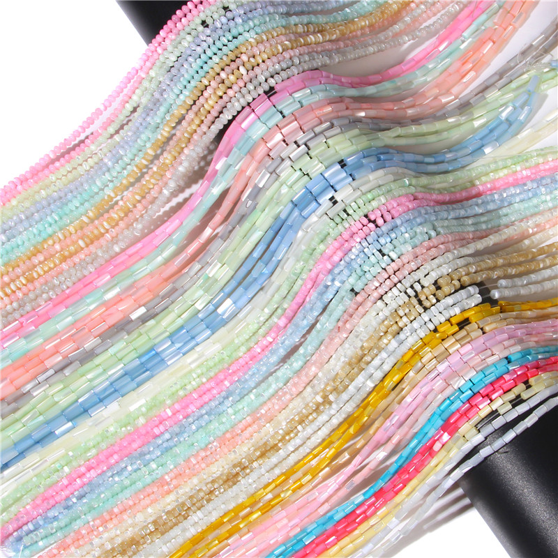 Seed Bead Tube - Bunte natürliche Süßwasser-Muschelperlen, Röhren-Rondelle-Abstandsperlen, gefärbt, Perlmutt-Muschel,